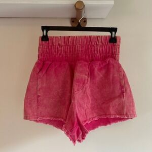 New In Pink High Waist Acid Wash Frayed Hem Shorts - Women's Casual Summer small
